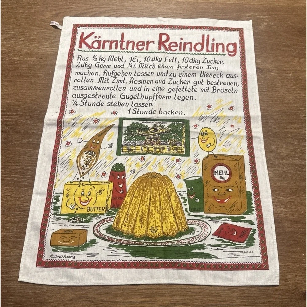 Vintage 1970s Karntner Reindling Tea Towel From Austria Austria Recipe Cloth